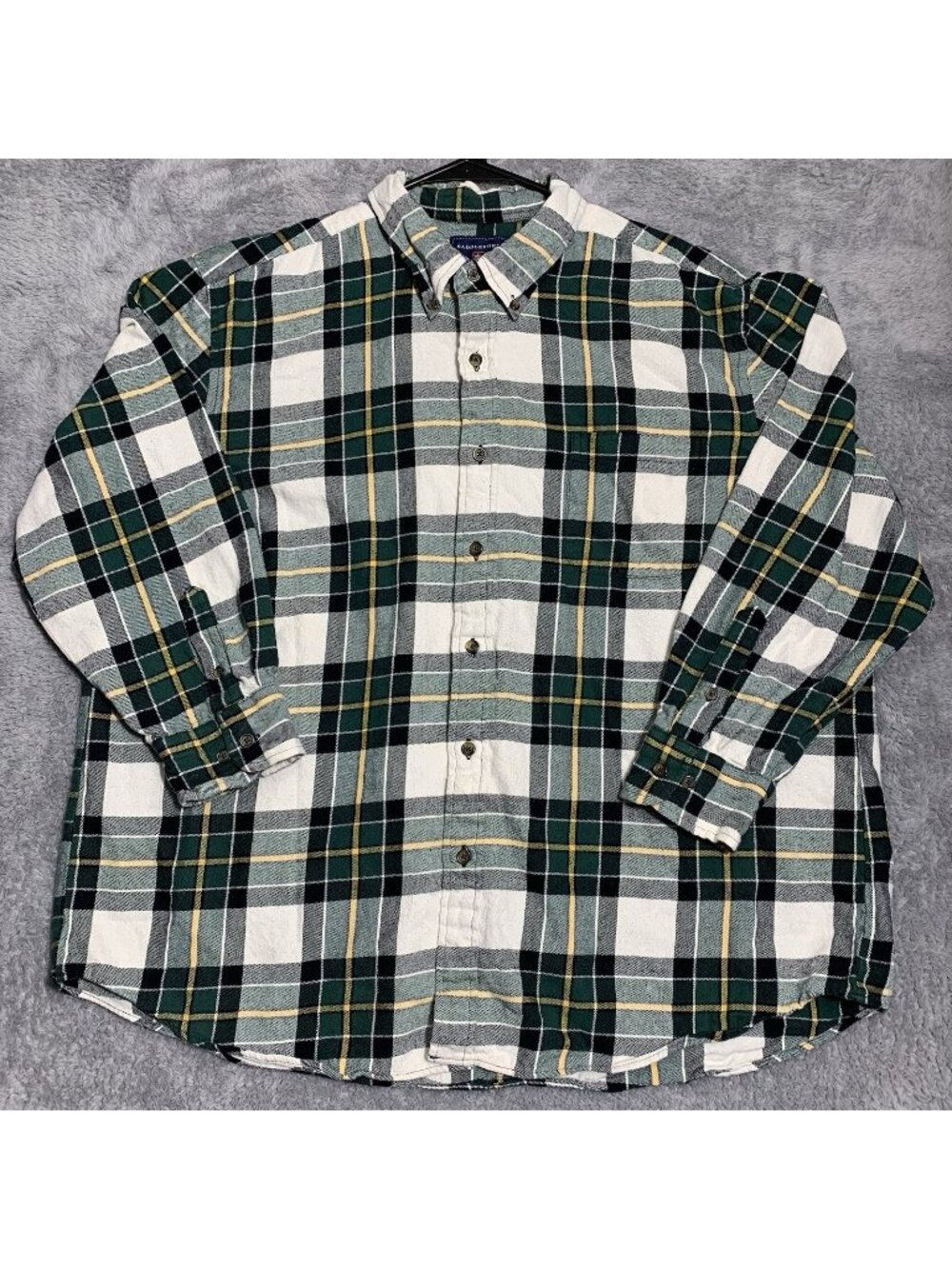 Saddlebred Men's Long Sleeve Shirt Easy Care Plaid Green White Size XL